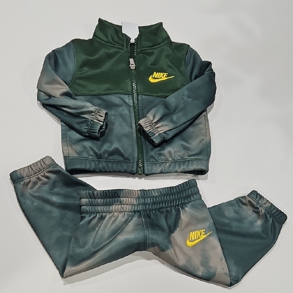 Nike Other - 12/Mth Nike Dark Green and Gray Tracksuit with Yellow Logo Nwot